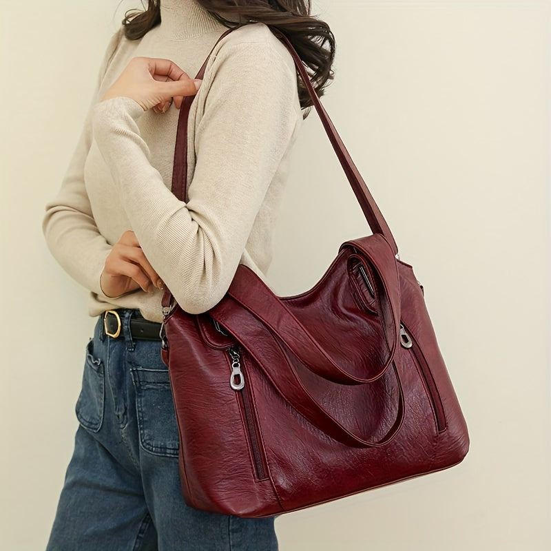 Retro PU Leather Shoulder Bag Zipper Front Crossbody Bag For Women