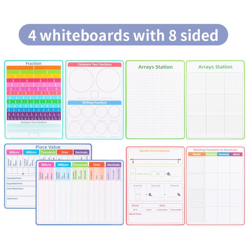 4pcs A4 Double Sided Fraction & Decimal Dry Erase Boards