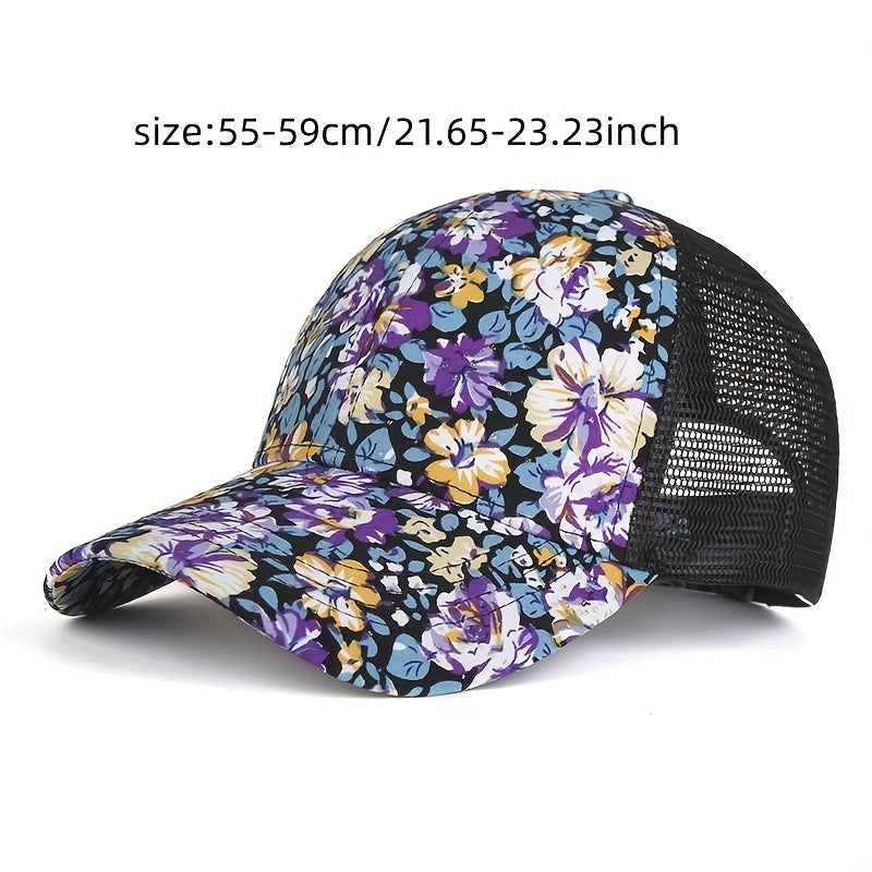 Colorful Flower Print Baseball Cap Boho Mesh Sun Hat