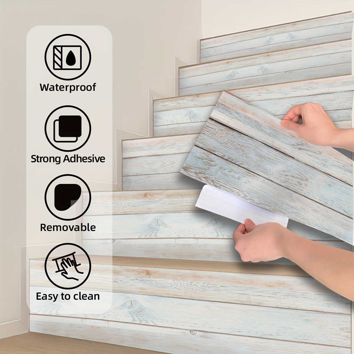 Wood Grain Staircase Sticker Self-adhesive Wallpaper Waterproof Home Decor