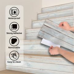 Wood Grain Staircase Sticker Self-adhesive Wallpaper Waterproof Home Decor