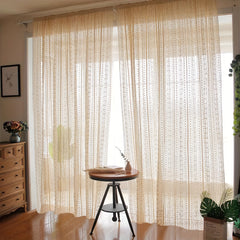 Japanese Style Hollow Striped Sheer Curtain Crochet Style Argyle Pattern