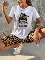 Leopard Print Short Sleeve & Biker Shorts Set