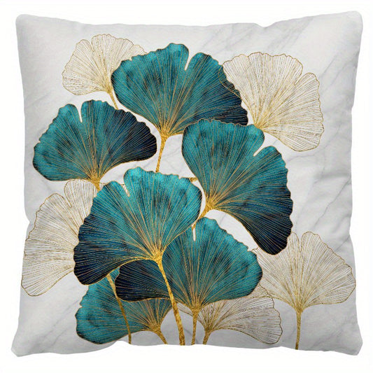 Short Plush Ginkgo Leaf Pillow Cover Digital Printed Nordic Pillowcase 18x18