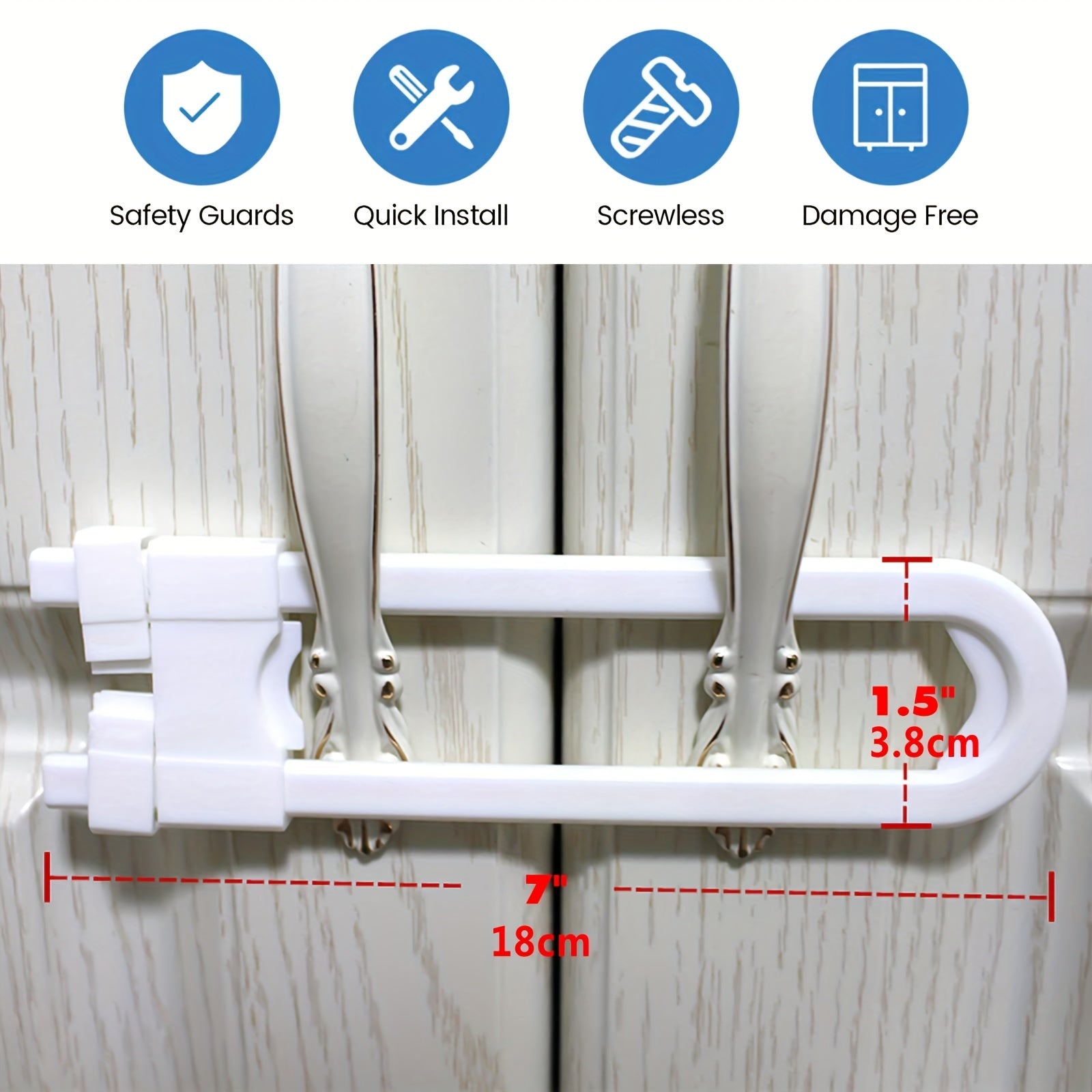 Tinabless U Shaped Sliding Cabinet Locks - Child Proof Latches