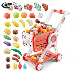 Mini Hand Pushed Shopping Cart Toy Doll Stroller Play Grocery Store Snack Basket