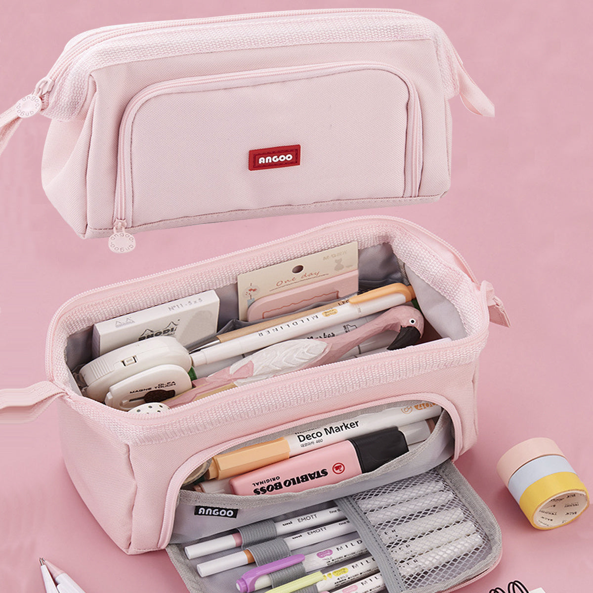 Large Capacity Canvas Pencil Case Double Layer Pen Bag