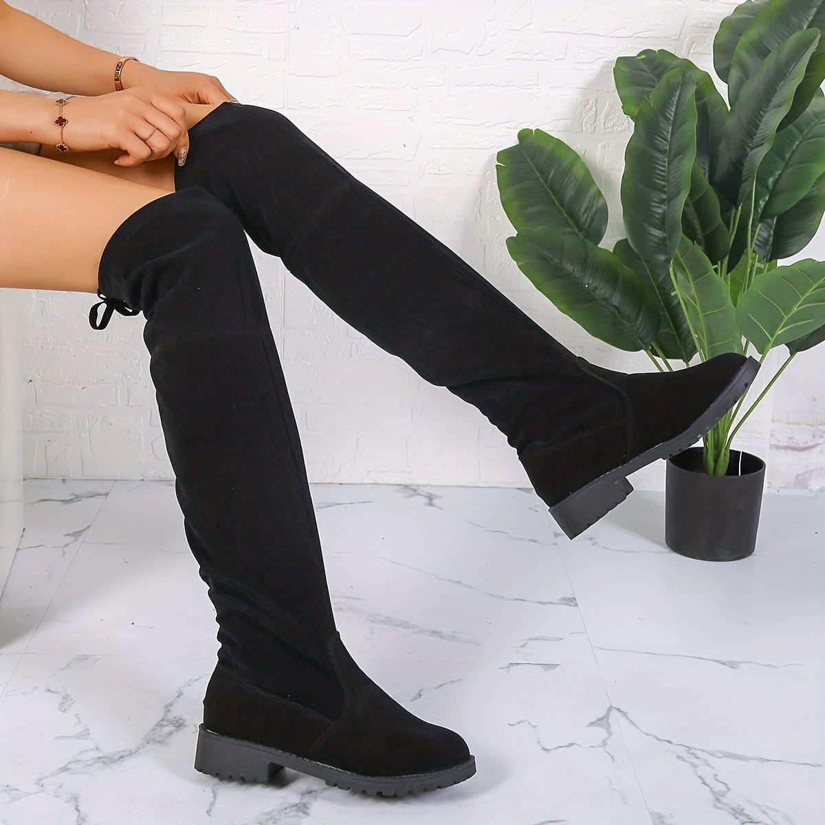 Women's Chunky Heel Over The Knee Boots Lace Up Comfortable Boots