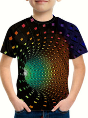 Boys 3D Building Blocks Graphic T Shirt Casual Stretchy Tee