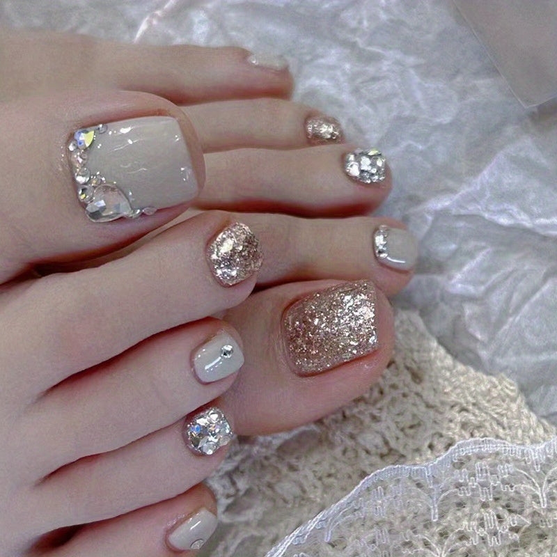 24pcs Rhinestone Press On Toenails Full Cover Acrylic Toenails