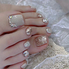 24pcs Rhinestone Press On Toenails Full Cover Acrylic Toenails