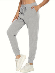  Solid Tie Front High Waist Joggers With Pockets