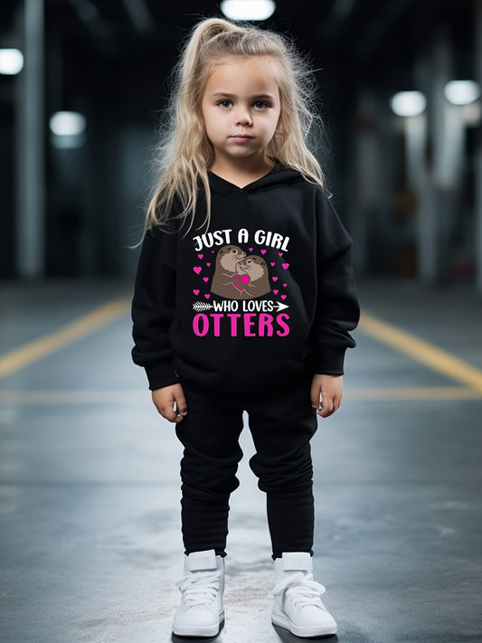 OERYUI Hooded Pullover Pants Set JUST A GIRL WHO LOVES OTTERS Print