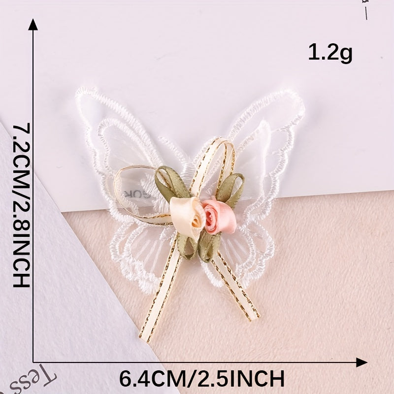 4pcs Mesh Bowknot Embroidery Girls Coat Accessories DIY Iron on Cloth Stickers
