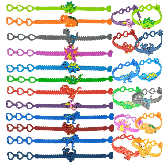 24Pcs Dinosaur Silicone Bracelets Party Favors Kids Boys Girls Birthdays