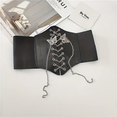 Wide Palace Style Waistband Corset Belt with Bow Chain