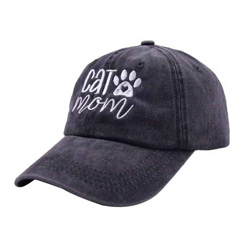 Cat Dog Mom Embroidery Baseball Cap Washed Distressed Solid Dad Hats
