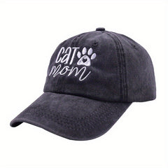 Cat Dog Mom Embroidery Baseball Cap Washed Distressed Solid Dad Hats