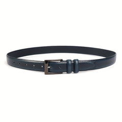 Navy Leather Men's Belt Formal Dress Single Pin Buckle