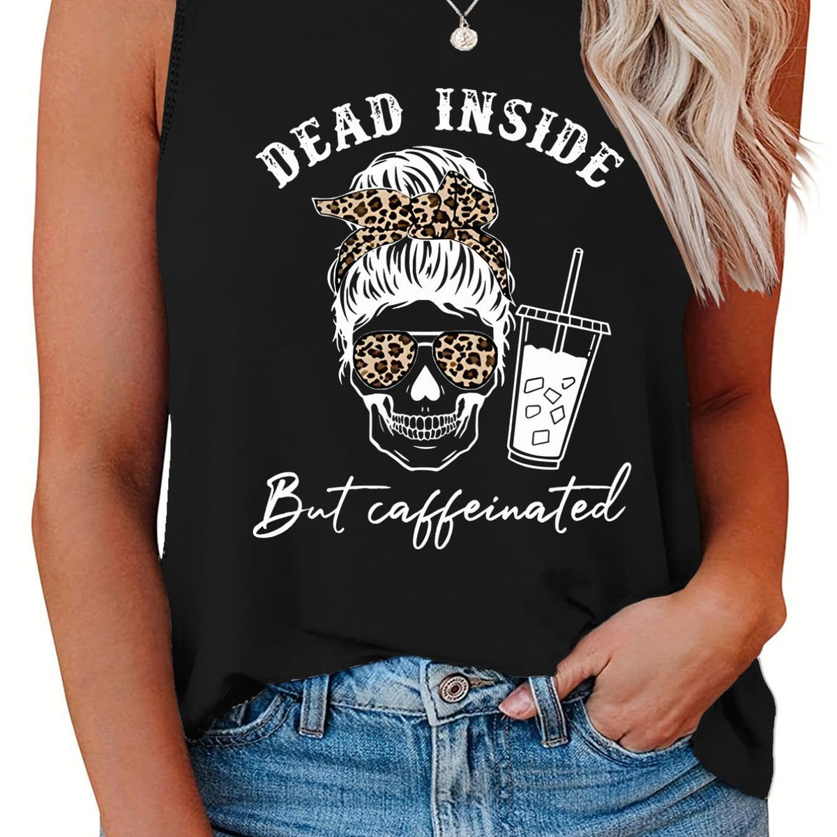  Halloween Casual Tank Top Women's Plus Skull & Slogan Print Vest