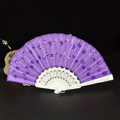 Plastic Embroidered Fan Sequins Chinese Dance Fan