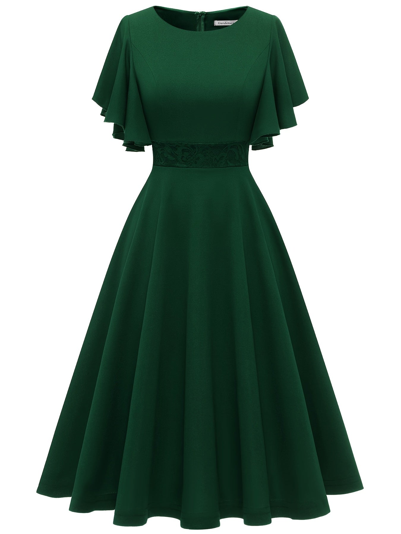 Ruffle Sleeve Slim Dress Zip Back Crew Neck