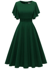 Ruffle Sleeve Slim Dress Zip Back Crew Neck