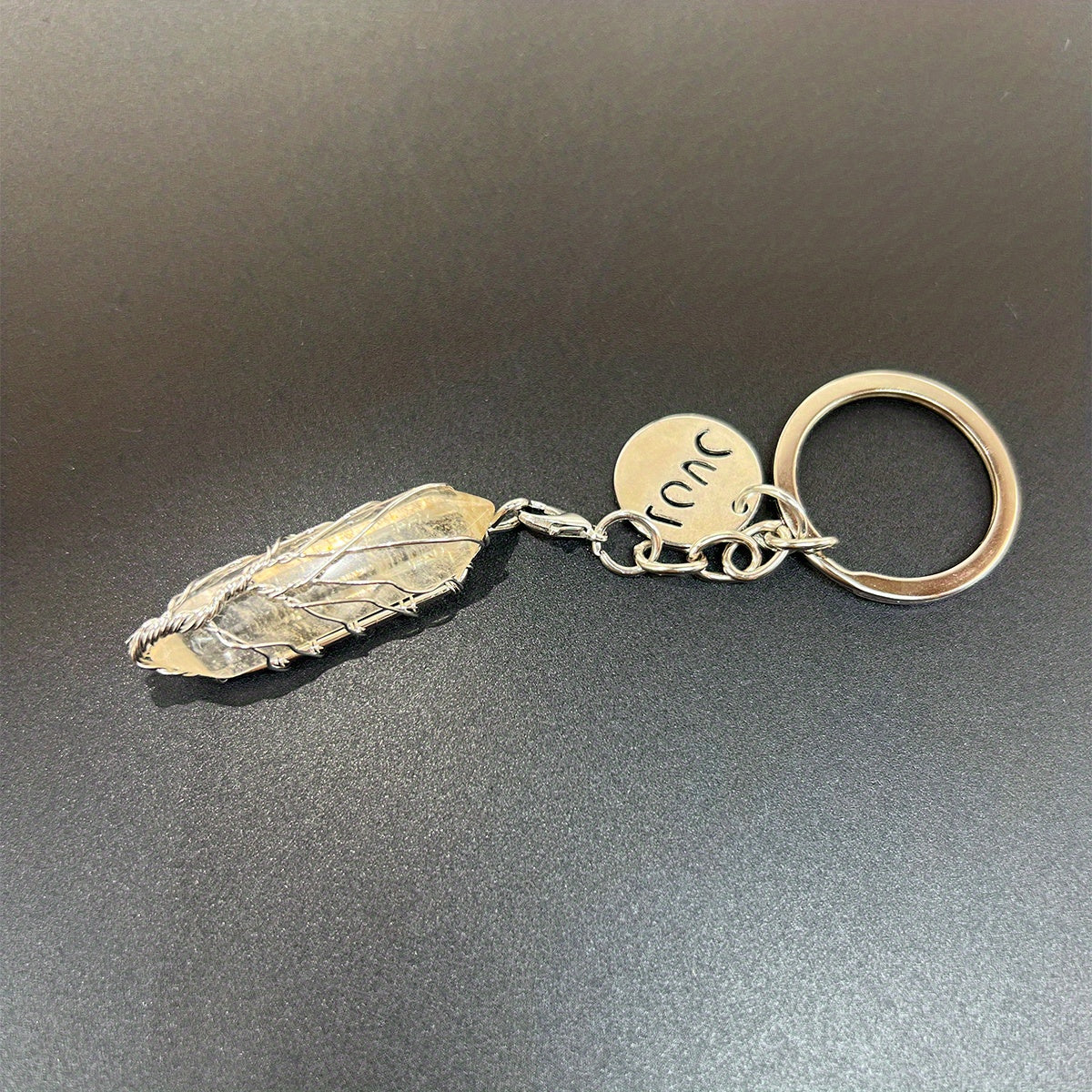 Natural Raw Stone Crystal Healing Tree Keychain For Men