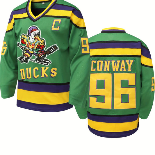 Men's 96 Long Sleeve Hockey Jersey Green Retro Embroidered Sweatshirt