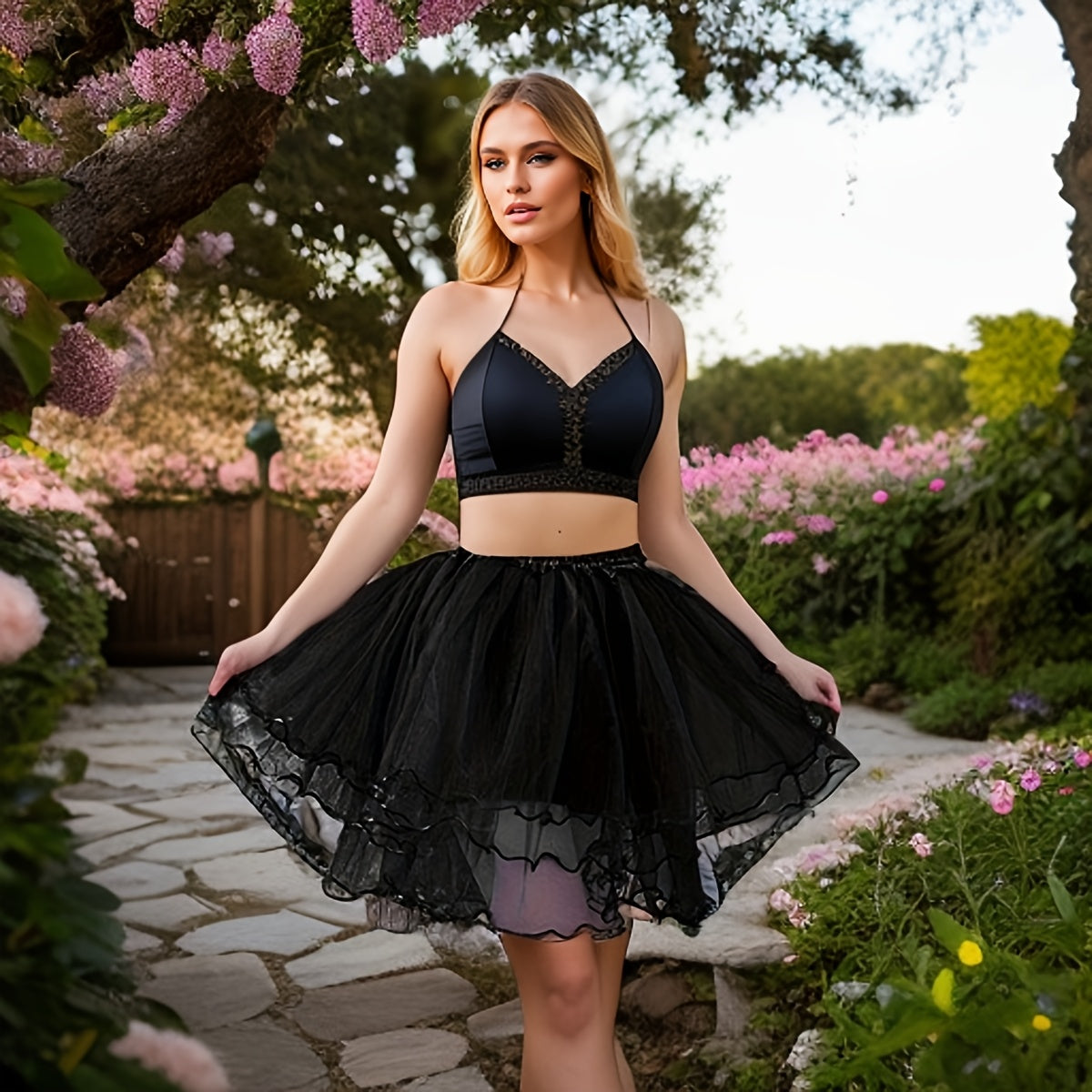 Adult Tutu Skirt 4 Layer Tulle Dance Skirt with Mesh Overlay