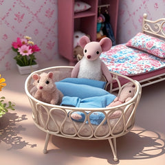1:8 Scale Mini Cast Iron Cradle with Flower Mat for OB11 BJD