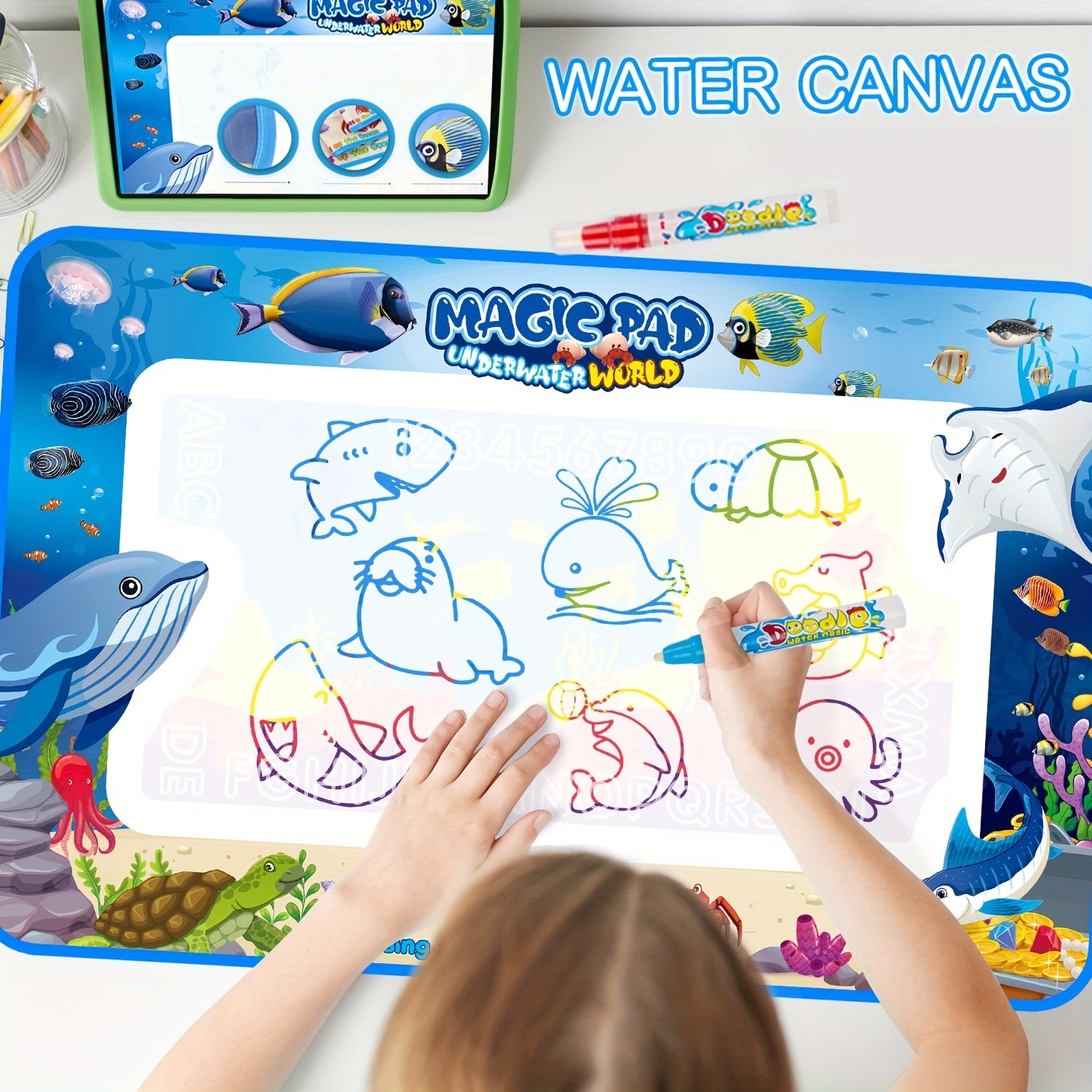 Ocean Themed Magical Painting Mat for Kids Large Water Canvas Art Activity
