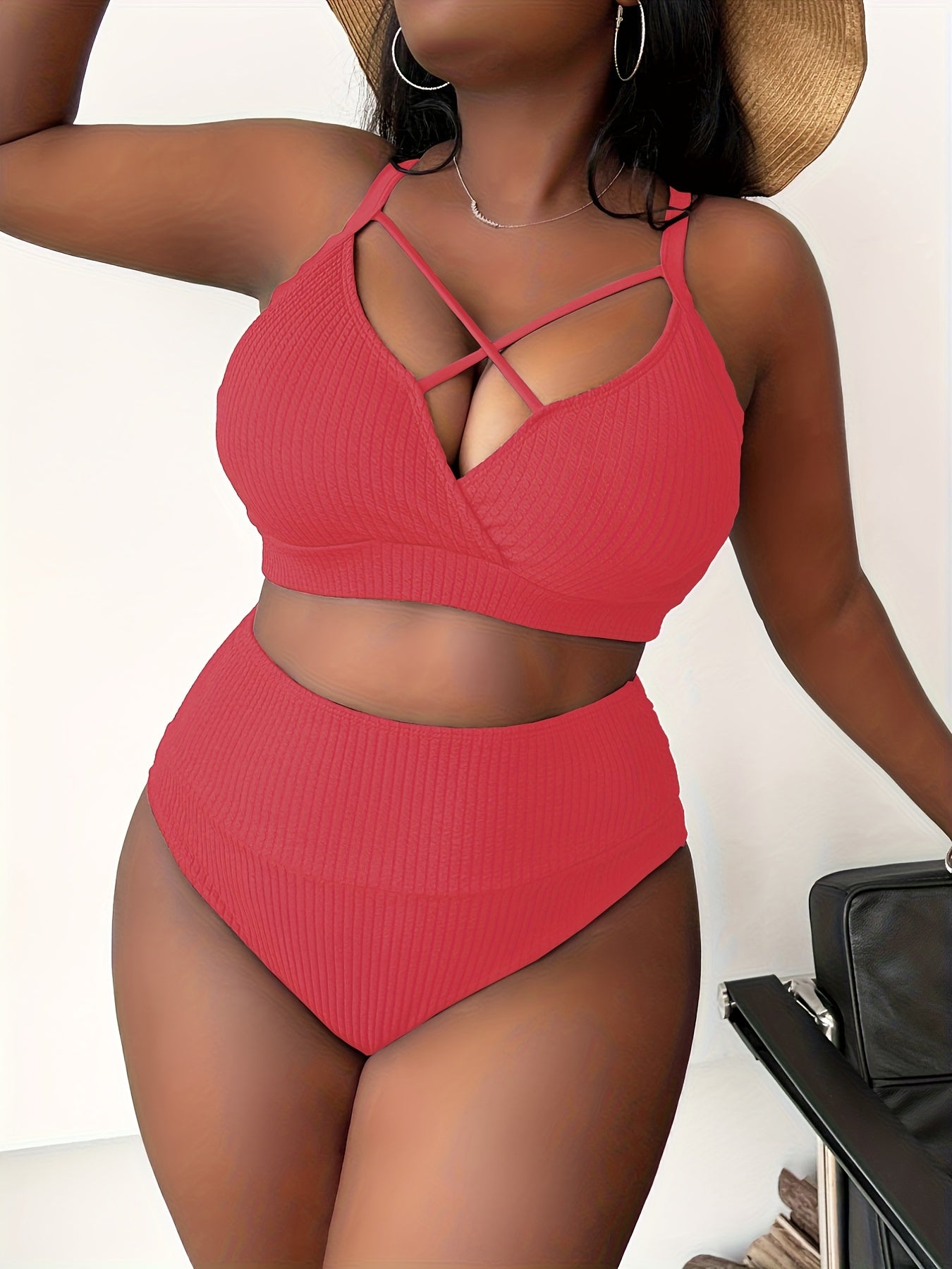  Ribbed Criss Cross Tankini Set