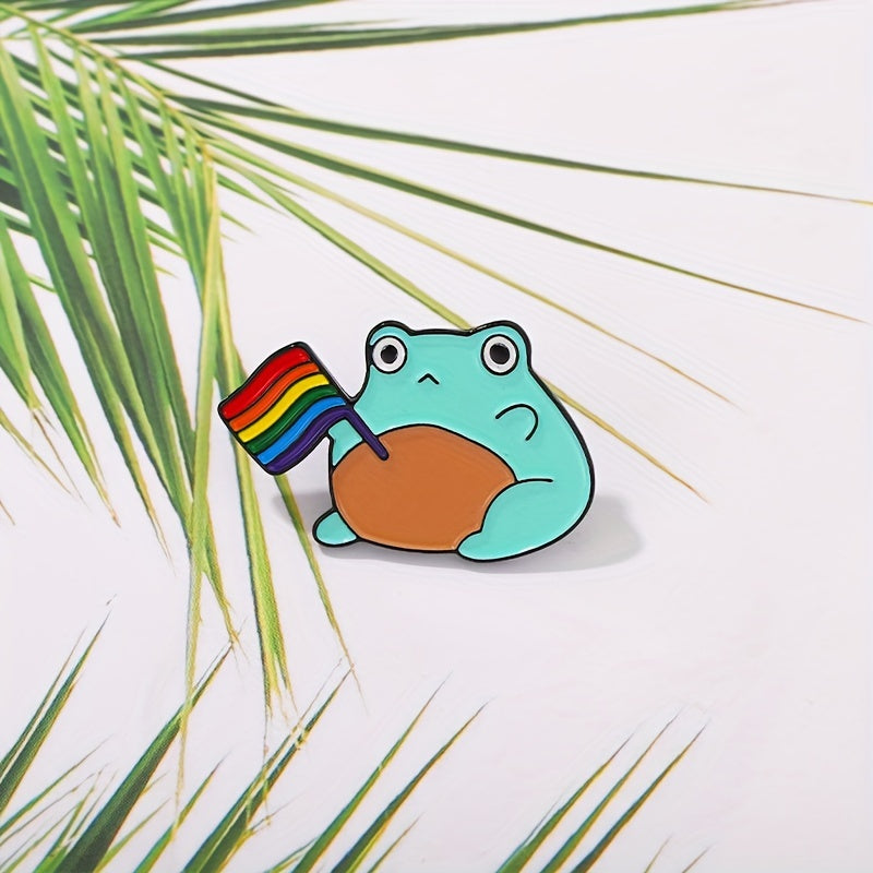 Frog Pattern Brooch with Colorful Flag Electroplating Pin