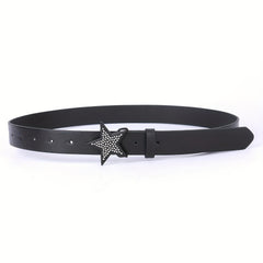 Vintage PU Leather Pentagram Belt with Rhinestone Buckle