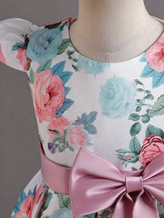 Girl's Retro Flowers Print Princess Dress
