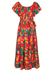  Bohol Dress Women's Plus Floral Print Square Neck Puff Sleeve Dress