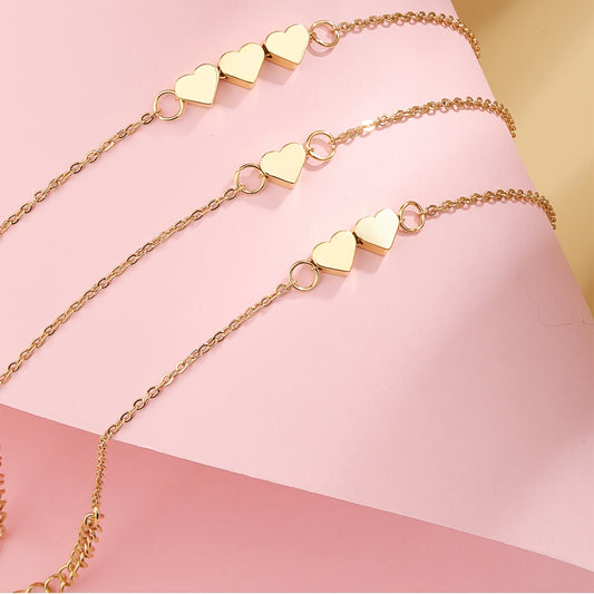 18K Plated Chain Bracelet Heart Beads Stainless Steel Adjustable Hand Jewelry