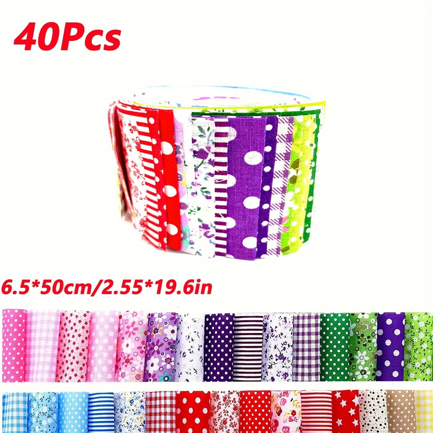 40pcs Cotton Solids Fabric Patchwork Roll for DIY Craft 6x48cm