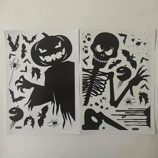 2pcs Halloween Window Stickers Pumpkin Skull Static Stickers