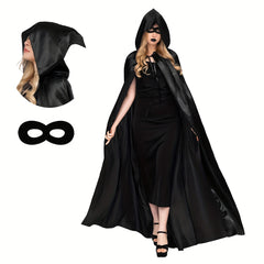 Gothic Solid Slit Hooded Cape Halloween Dress