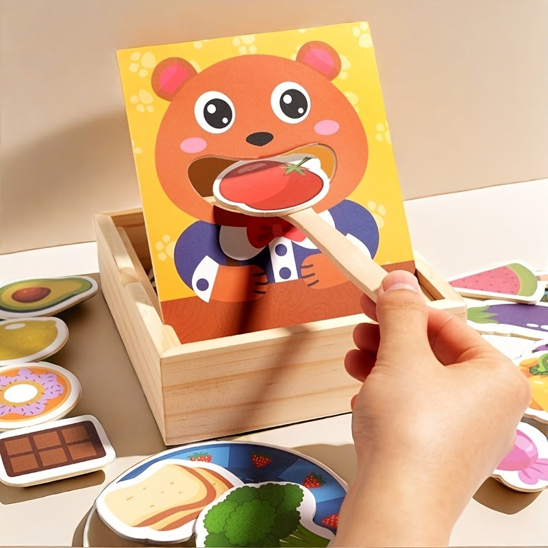 Wooden Bear Feeding Game Educational Toy for Hand Eye Coordination & Recognition