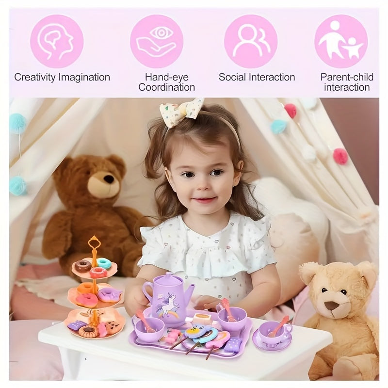 44pc Princess Tea Party Set with Pretend Plastic Teapot Role Playing Toys