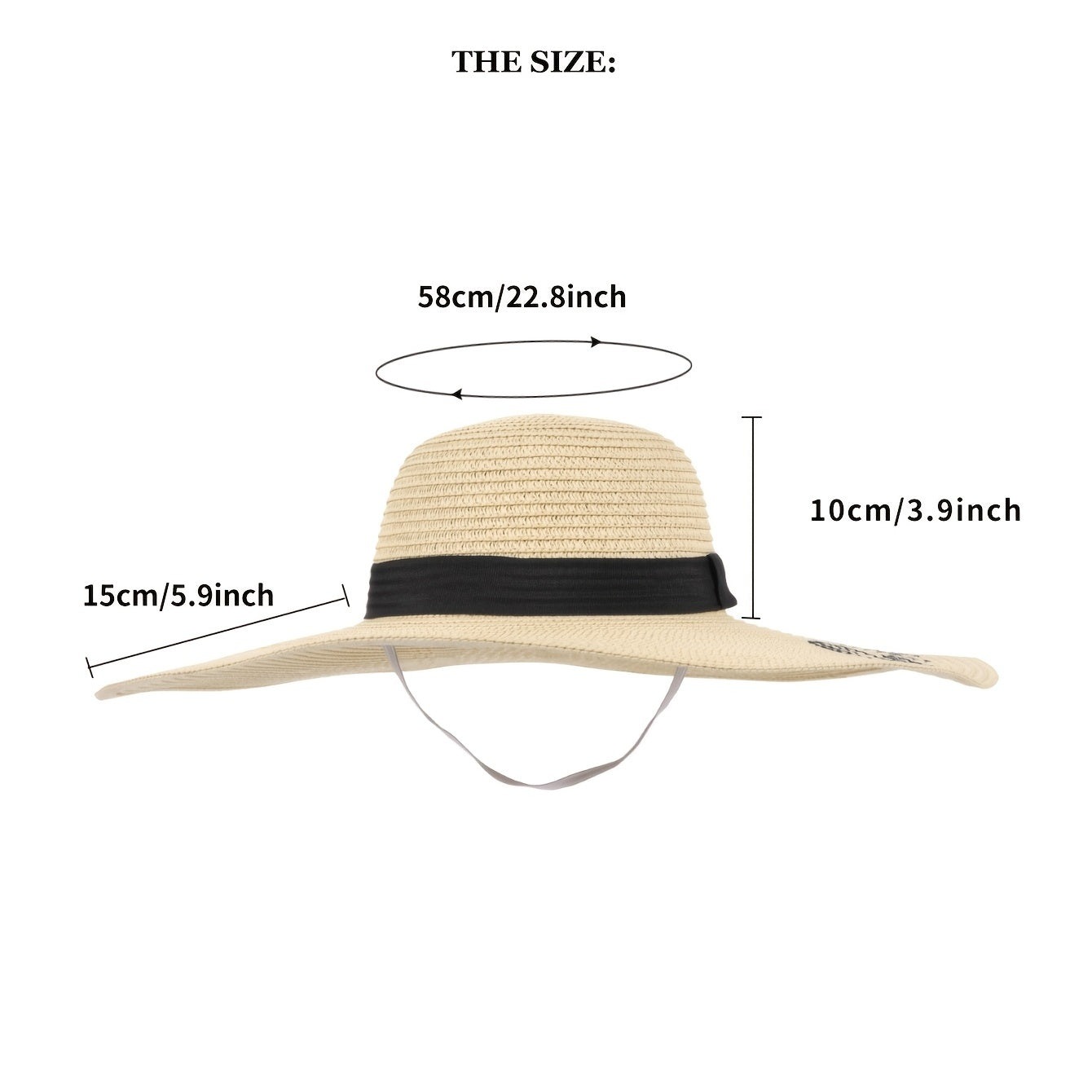 Embroidered Sun Hat Wide Brim Beige Straw Hat