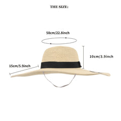 Embroidered Sun Hat Wide Brim Beige Straw Hat