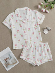 Floral Print Lounge Set Short Sleeve Top & Shorts Women's Loungewear