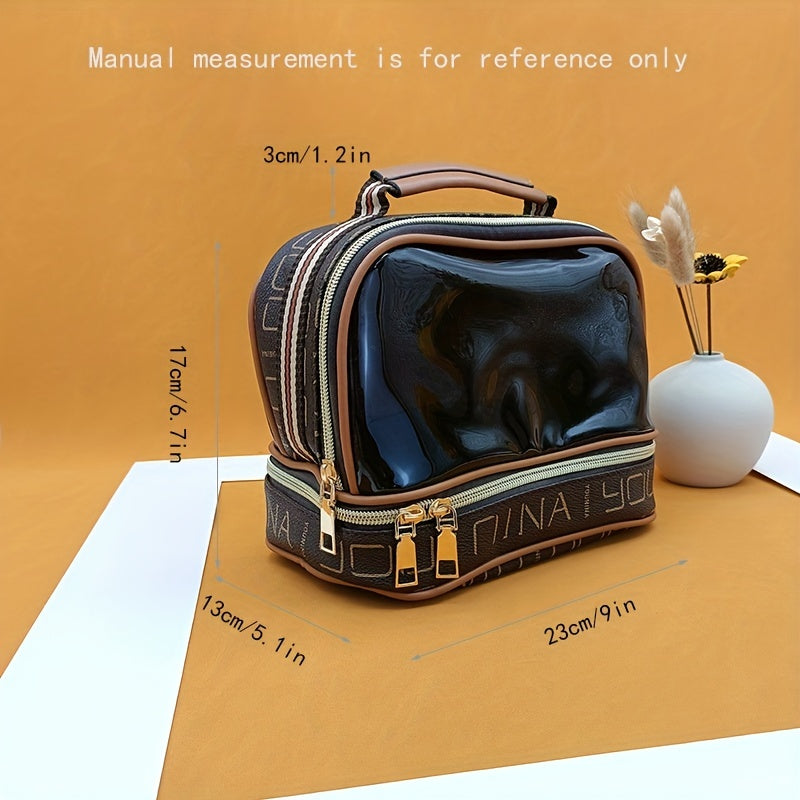Portable Faux Leather Makeup Bag Waterproof Cosmetics Storage