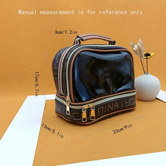 Portable Faux Leather Makeup Bag Waterproof Cosmetics Storage
