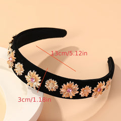 Alloy Flower Rhinestone Headband Prom Party Hair Band for Women Girls