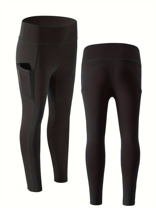 Solid Pocket Side Yoga Fitness Sports Leggings High Elastic Running Yoga Pants